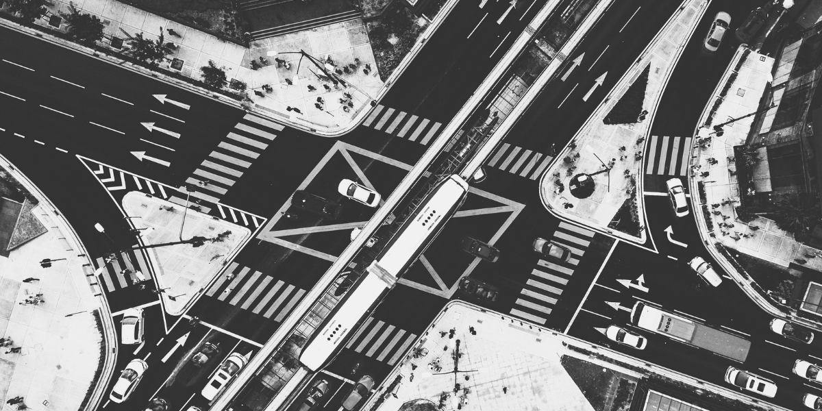 busy city intersection from above